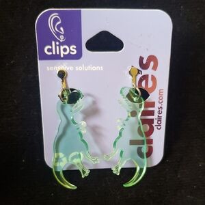 Claire's Aqua Dinosaur Clip-On Earrings